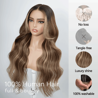 Perruque sans colle droites cheveux humains de couleur marron chocolat