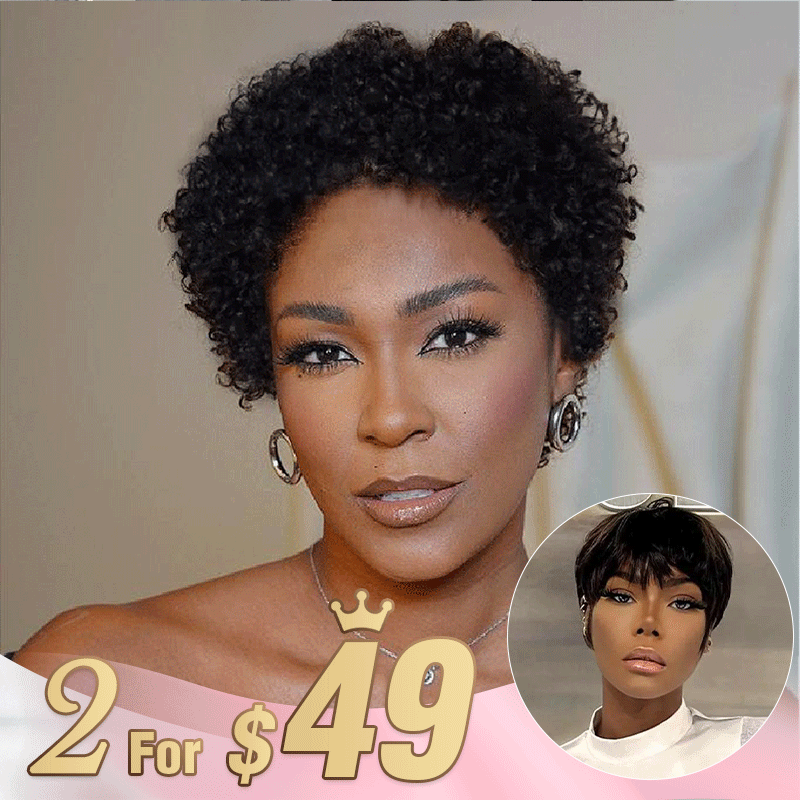 2 𝑭𝑶𝑹 $49🔥Glueless Easy-Wear Chic Effortless Curly+Glueless Pixie Short Wig