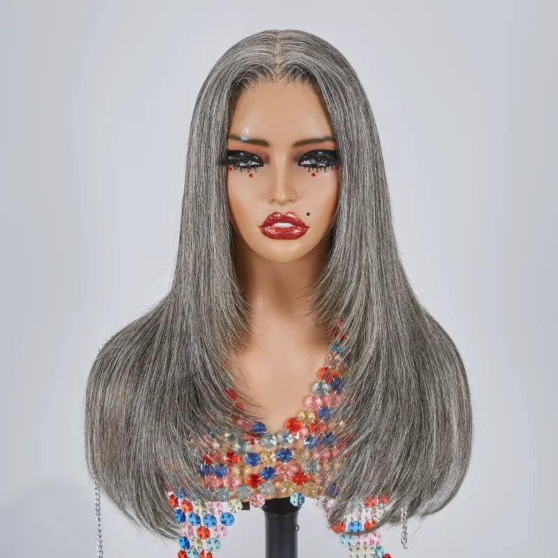 13x4 Glueless Layered Popular Salt &amp; Pepper Color Straight Wig