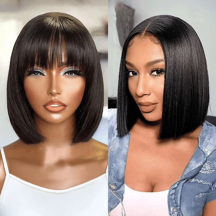 2 𝑭𝑶𝑹 $109🔥8"Straight With Bangs Bob+8"Silky Straight 2x6 Lace/Black Bouncy Curls/Afro Curl/Brown Bouncy Curls Wig