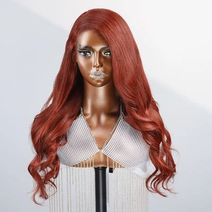 7x5 13x4 C Part Glueless Reddish Brown Color Body Wave Wig