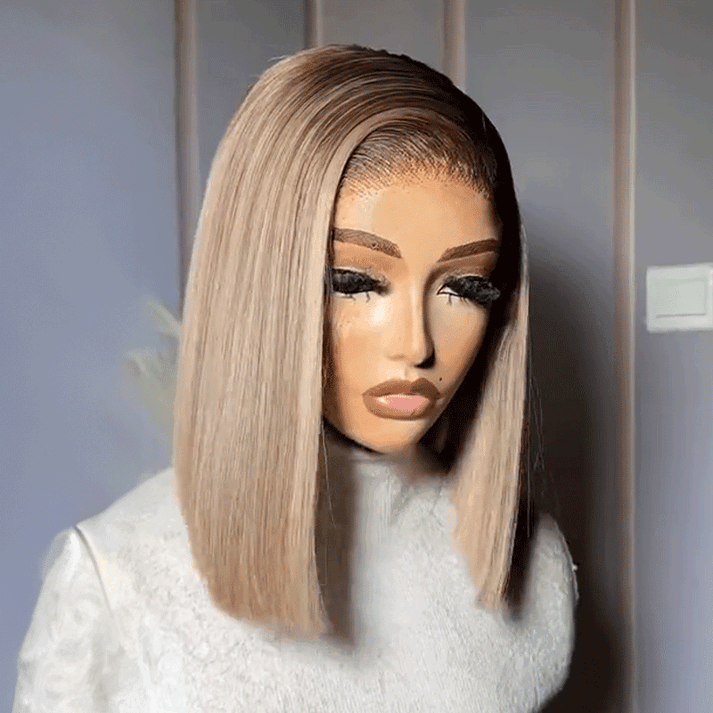 Easy 3-Second Wear 13x4 Glueless Bob Wig in Milk Tea Gray Straight Hair
