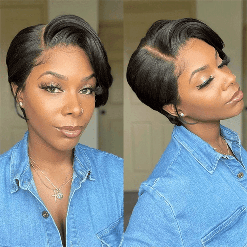 2 𝑭𝑶𝑹 $79🔥13×1 Lace Pixie Cut Curly Wig +Short Pixie Bob Human Hair Wig 200% Densité