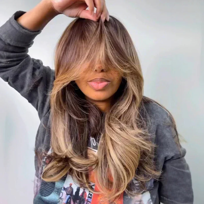 Glueless Ombre Blonde Highlights 4x4 Wig  Body Wave Human Hair