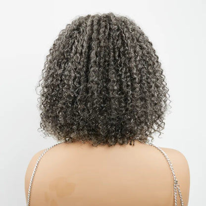 13x4 Glueless Elegant Kinky Curly Salt &amp; Pepper Color Bob Wig