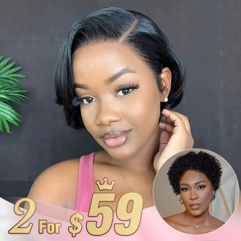 2 𝑭𝑶𝑹 $59🔥Pixie Cut 13x4 Lace Straight Wig+Glueless Easy-Wear Chic Effortless Curly Wig