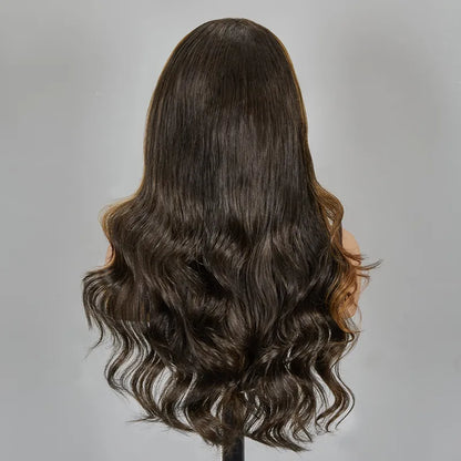 Glueless Brown Highlight Color Wig With Bangs Body Wave Frontal Wig