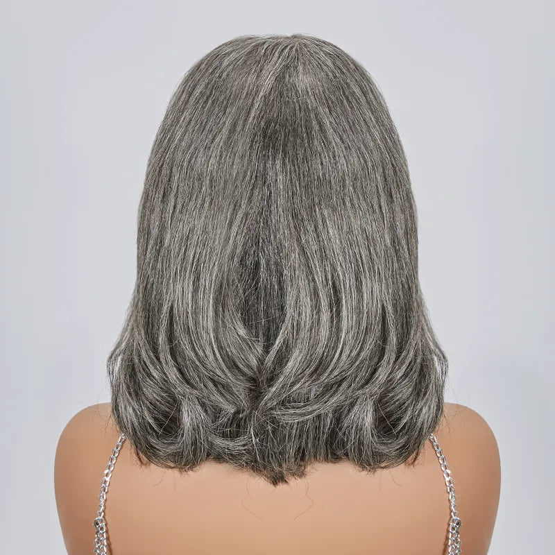 13x4 Glueless Layered Short Bob Salt & Pepper Color Wig Wavy