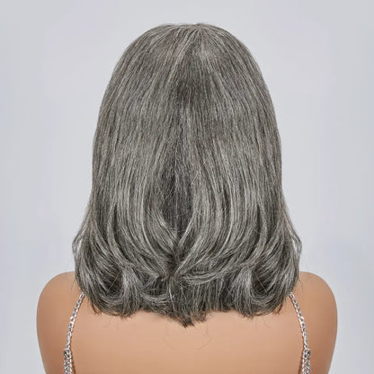 13x4 Glueless Layered Short Bob Salt &amp; Pepper Color Wig Wavy