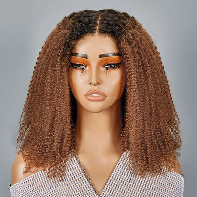 7x5 13x4 Glueless Ombre Honey Brown Bob Kinky Curly Wig