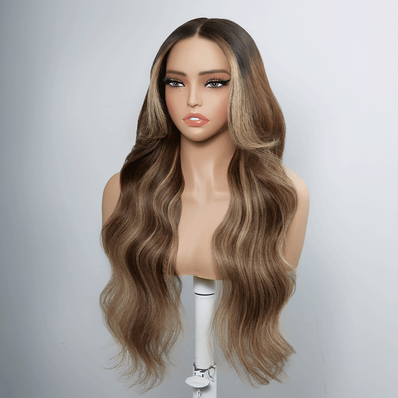 Perruque sans colle droites cheveux humains de couleur marron chocolat