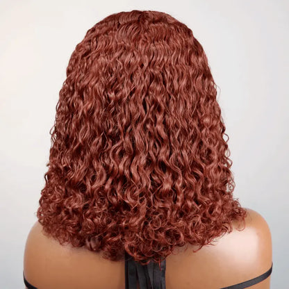 7x5 13x4 Glamorous Glueless Reddish Brown Bob Wig Curly Wave Frontal Wig