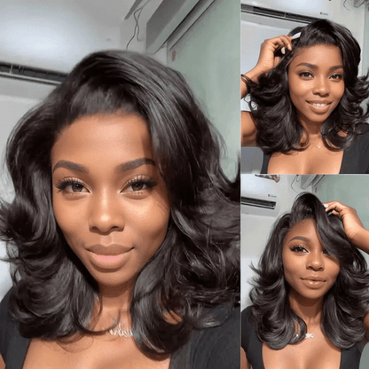 Glueless Layered Effortless Lace 300% Density Bob Soft &amp; Voluminous 5x5 Glueless Wavy Wig