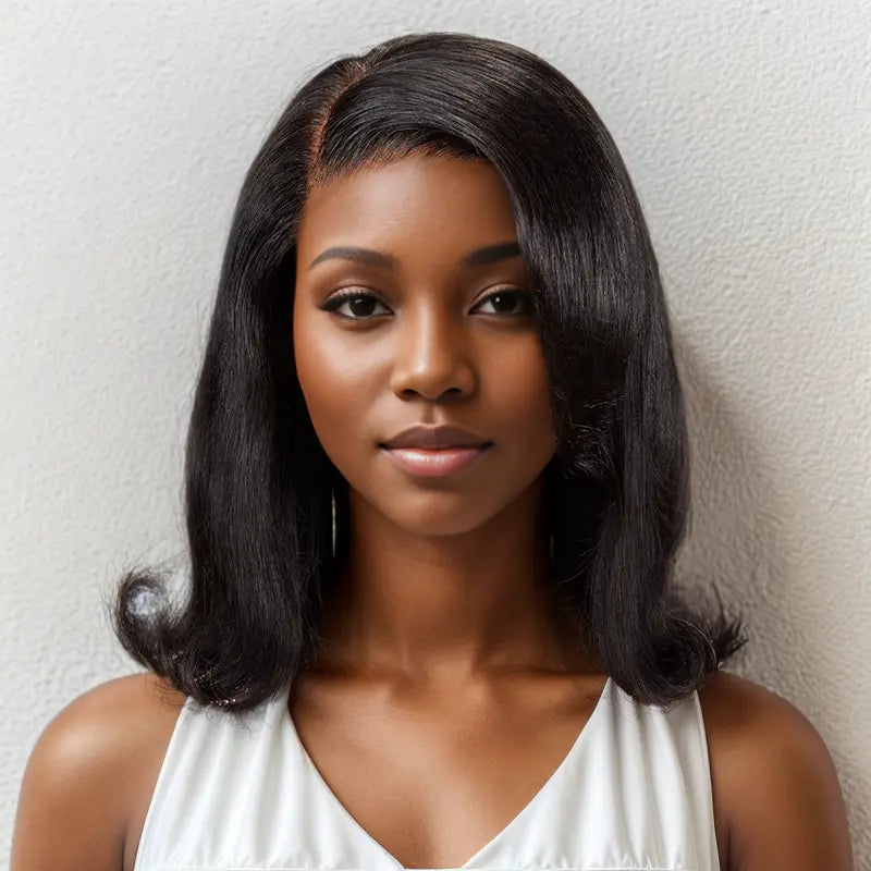 13x4 Glueless Cute Bob Layered Cut Wig Wear Go Wavy Human Hair