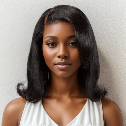13x4 Glueless Cute Bob Layered Cut Wig Wear Go Wavy Human Hair