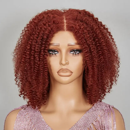 7x5 13x4 Glueless Bob Reddish Brown Pre-cut Lace Kinky Curly Wig