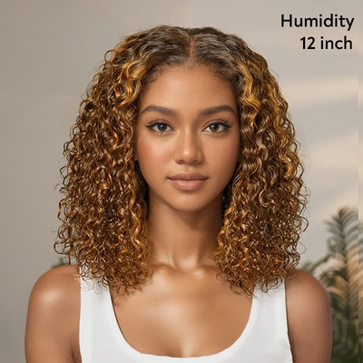 Perfect Volume Elasticity Glueless 4x4 Bob Highlights Ombre Brown/Black Color Curly Wig