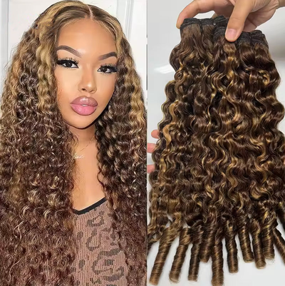 Burmese Curly Hair Extensions Highlight Color 100% Natural Unprocessed Raw Weave