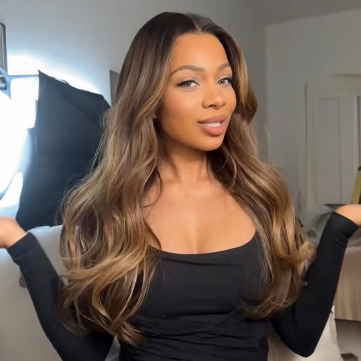 13x4 Glueless Ombré Ombre Brown with Blonde Highlights Wear & Go Wig 250% Density