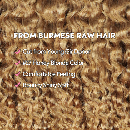 Burmese Curly Hair Extensions Honey Blonde Color 100% Natural Unprocessed Raw Weave