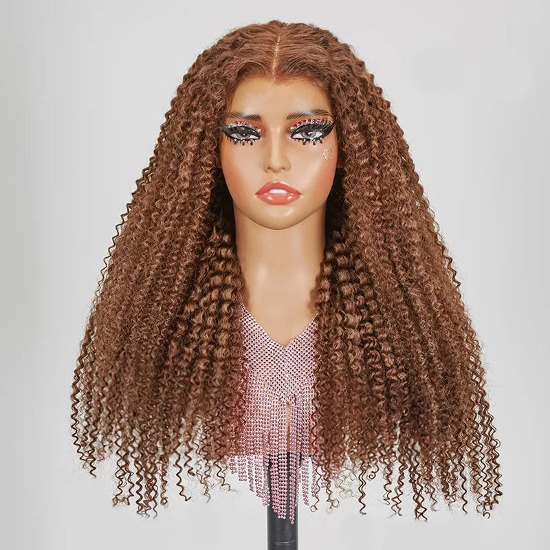7x5 13x4 Glueless Bouncy Chocolate Brown Color Kinky Curly Wig
