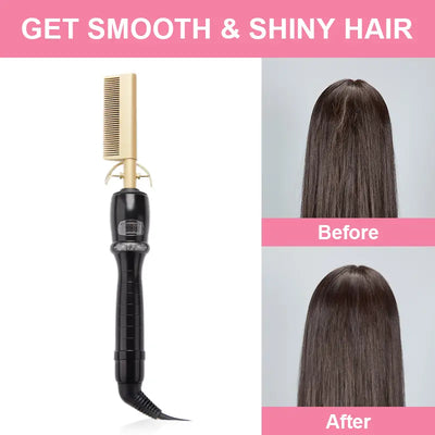 SHINE Adjustable Temperature Electric Hair Straightener Comb 30s Fast Heating