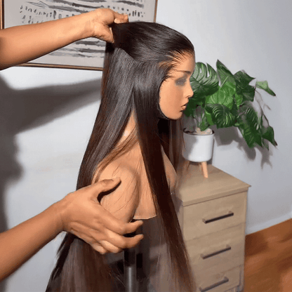 Perruque sans colle droites cheveux humains de couleur marron chocolat