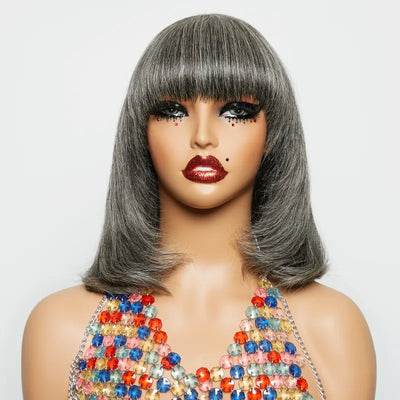 13x4 Glueless Layered Salt & Pepper Color Bob Wig Straight