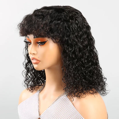 Voluminous Glueless Bob Curly Wave With Bangs Wig 3s Wear Go Human Hair
