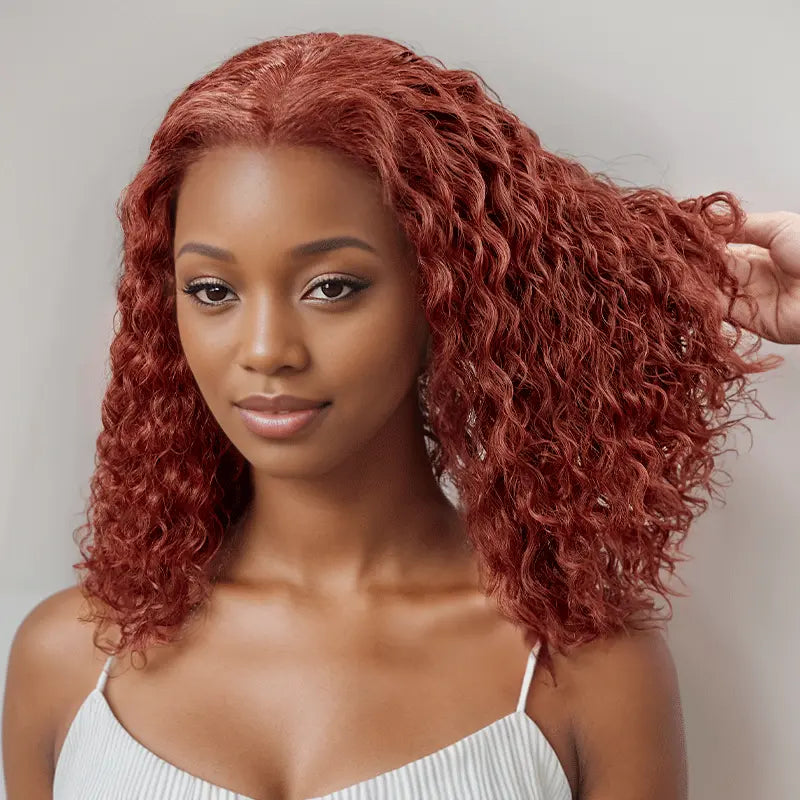 7x5 13x4 Glamorous Glueless Reddish Brown Bob Wig Curly Wave Frontal Wig