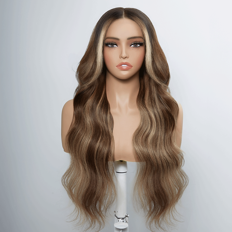 Perruque sans colle droites cheveux humains de couleur marron chocolat