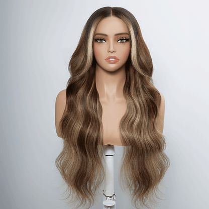 Perruque sans colle droites cheveux humains de couleur marron chocolat