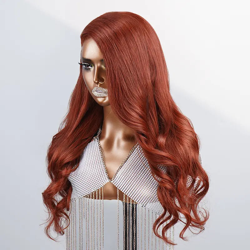 7x5 13x4 C Part Glueless Reddish Brown Color Body Wave Wig