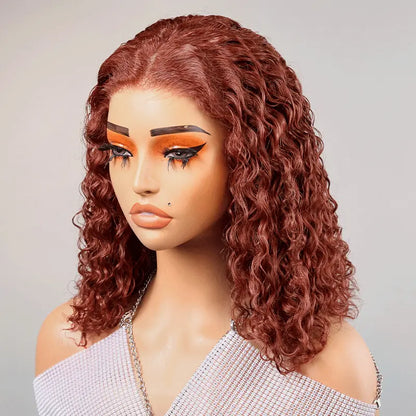 7x5 13x4 Glamorous Glueless Reddish Brown Bob Wig Curly Wave Frontal Wig