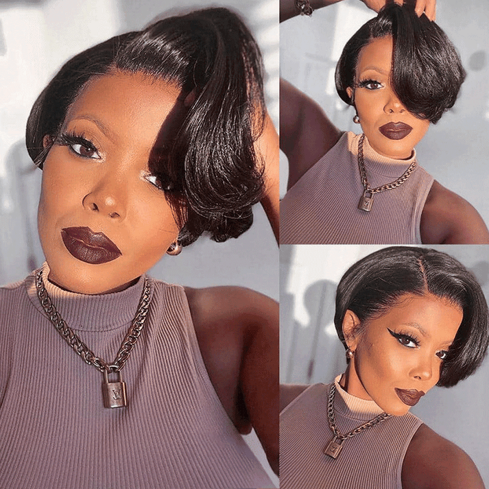 2 𝑭𝑶𝑹 $79🔥13×1 Lace Pixie Cut Curly Wig +Short Pixie Bob Human Hair Wig 200% Densité