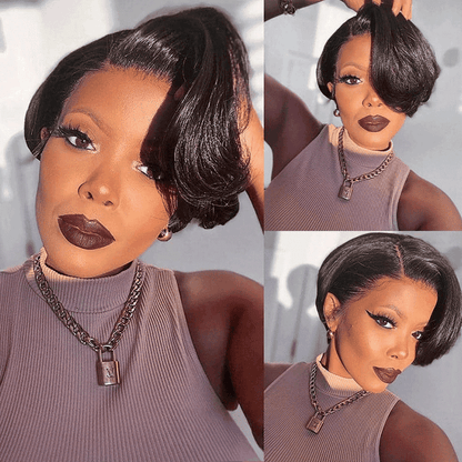 2 𝑭𝑶𝑹 $79🔥13×1 Lace Pixie Cut Curly Wig +Short Pixie Bob Human Hair Wig 200% Densité
