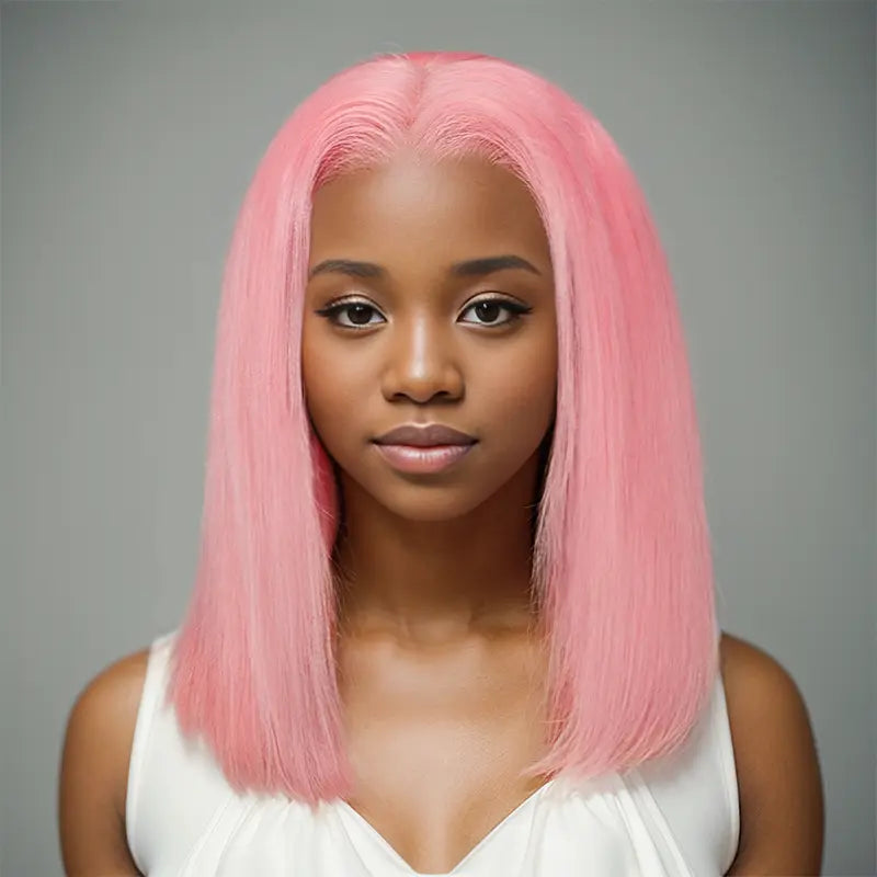 13x4 Pink Color Bob Wig Straight Lace Frontal Human Hair