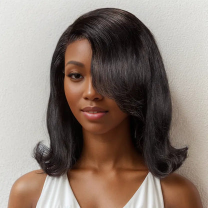 13x4 Glueless Cute Bob Layered Cut Wig Wear Go Wavy Human Hair