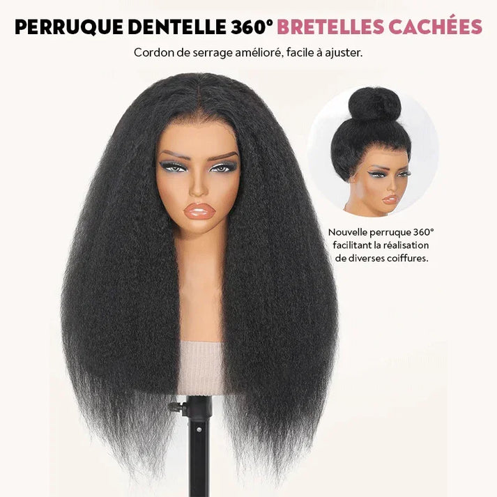 Comfortable and Lightweight 360 Kinky Straight Lace Wig with Flexi-Fit Drawstring Cap