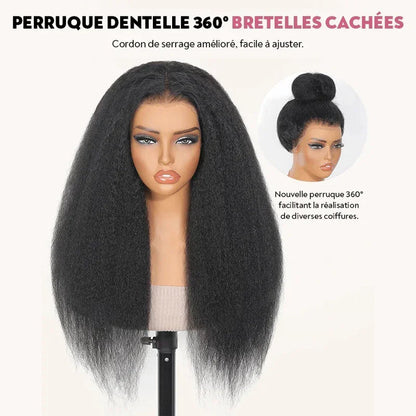 Comfortable and Lightweight 360 Kinky Straight Lace Wig with Flexi-Fit Drawstring Cap