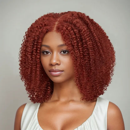 7x5 13x4 Glueless Bob Reddish Brown Pre-cut Lace Kinky Curly Wig