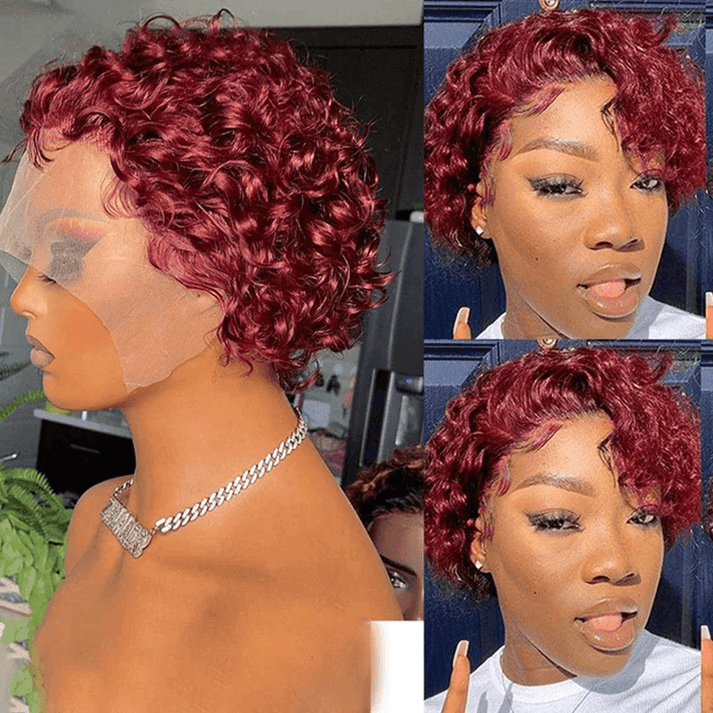 2 𝑭𝑶𝑹 $65🔥Glueless Pixie Wig Short Natural Wig+Curly 3 Colors 13x1 Lace 100% Human Hair