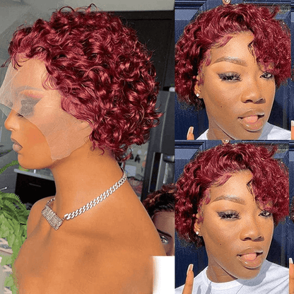 2 𝑭𝑶𝑹 $65🔥Glueless Pixie Wig Short Natural Wig+Curly 3 Colors 13x1 Lace 100% Human Hair