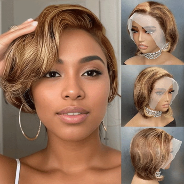 2 𝑭𝑶𝑹 $79🔥13×1 Lace Pixie Cut Curly Wig +Short Pixie Bob Human Hair Wig 200% Densité