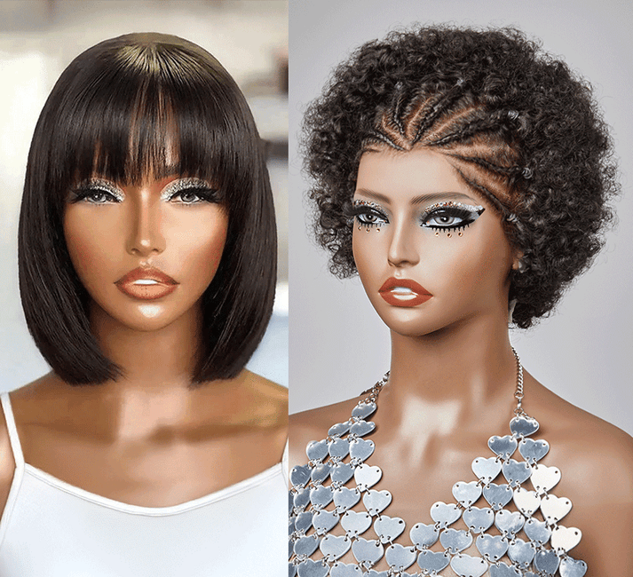 2 𝑭𝑶𝑹 $109🔥8"Straight With Bangs Bob+8"Silky Straight 2x6 Lace/Black Bouncy Curls/Afro Curl/Brown Bouncy Curls Wig