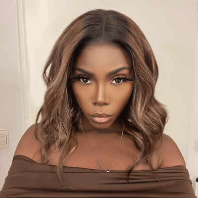 13x4 Glueless Highlights Dark Blonde Color Wig Wavy 100% Human Hair