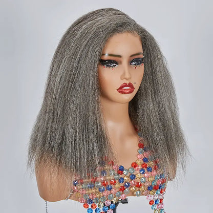 13x4 Glueless Timeless Salt &amp; Pepper Color Yaki Straight Wig