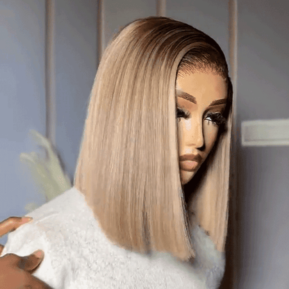 Easy 3-Second Wear 13x4 Glueless Bob Wig in Milk Tea Gray Straight Hair