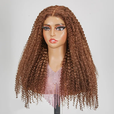 7x5 13x4 Glueless Bouncy Chocolate Brown Color Kinky Curly Wig