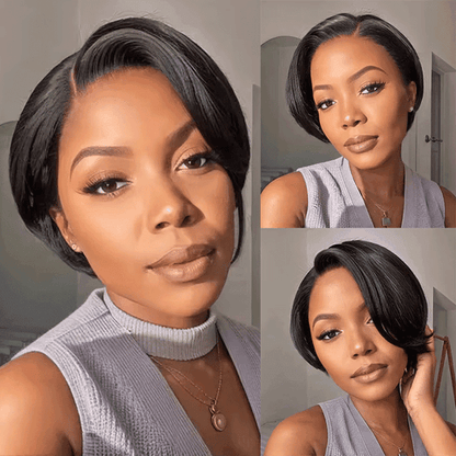 2 𝑭𝑶𝑹 $79🔥13×1 Lace Pixie Cut Curly Wig +Short Pixie Bob Human Hair Wig 200% Densité